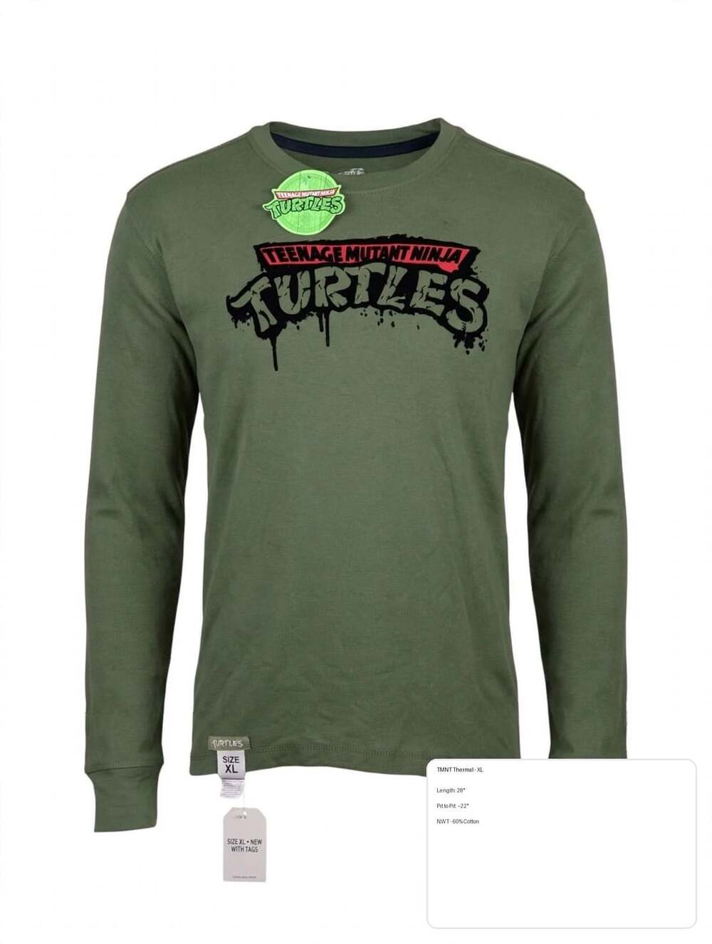 Teenage Mutant Ninja Turtles Men's Olive Green  Long Sleeve Graphic T-Shirt XL